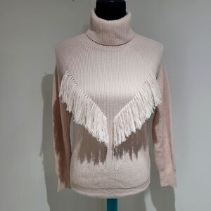 Haute Hippie Women's Merino Wool Fringe Turtleneck Sweater Size Small Cream Boho